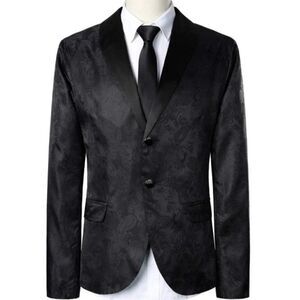 Shein Mens Blazer Jacket Black Jacquard Paisley Print Shawl Collar Sz S